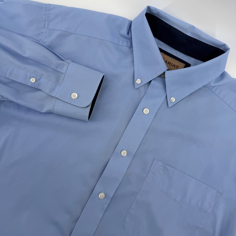 Ariat Button Down Shirt Mens Large Blue Wrinkle Free Long Sleeve Western Pocket